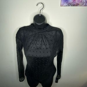 Black polka dot, mesh, & long sleeve bodysuit NWT